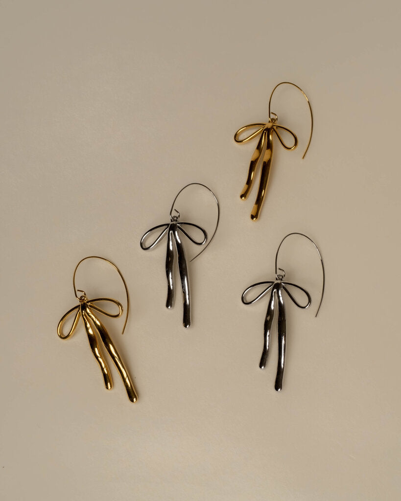 Drooping Bow Dangle Earrings