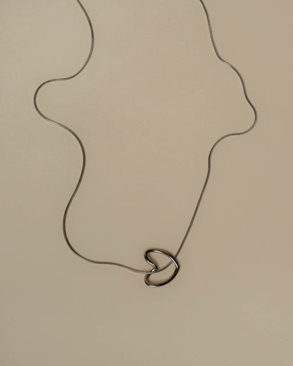 Heart Hoop Pendant Rope Chain Necklace - Stainless Steel - Silver