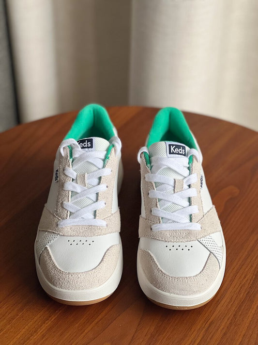 White/Green Retro Sneakers