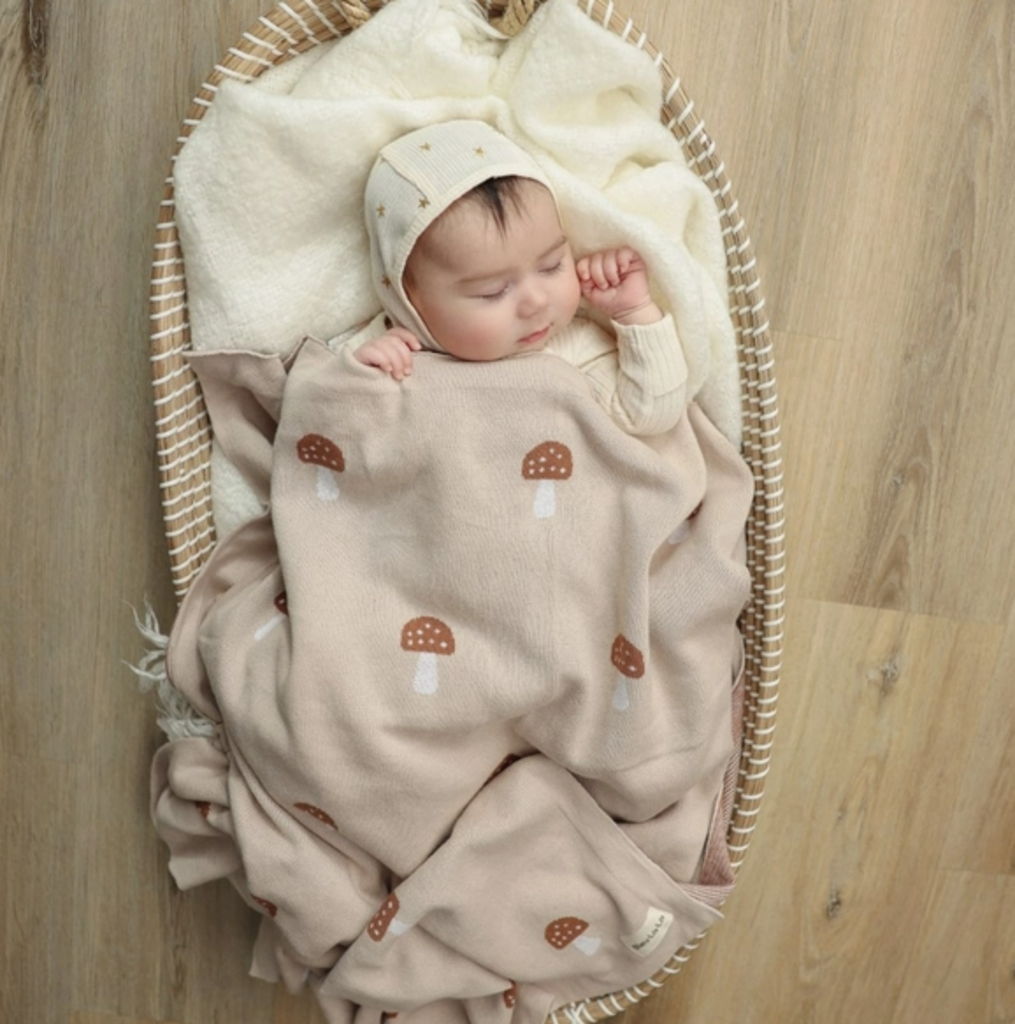 100% Luxury Cotton Swaddle Receiving Baby Blanket - Mushroom | Camel